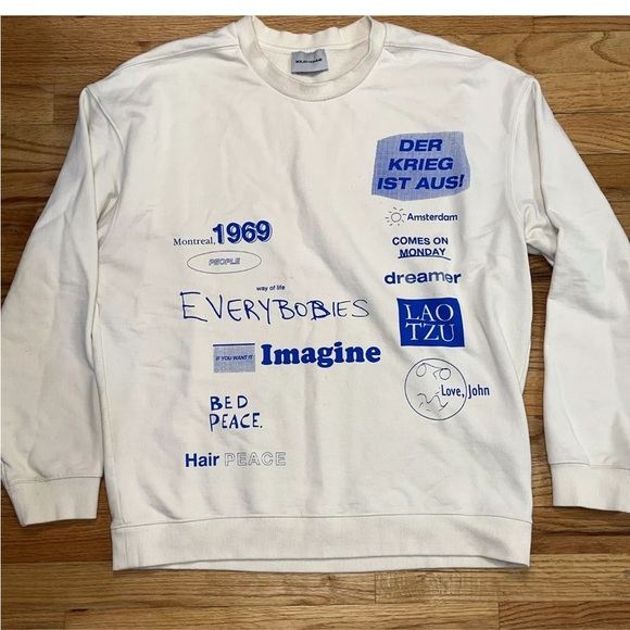 Solid Homme John Lennon Themed  Cream / Eggshell Colored Sweatshirt Size 48 - Picture 1 of 5